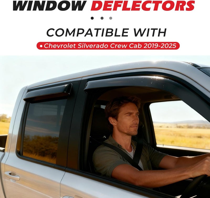 ISINLASSO in-Channel Rain Guards Compatible with Chevrolet Silverado Crew Cab 2019-2025 Full Size Shatterproof Heavy-Duty Side Window Deflectors, Window Visor -Black, 4 PCS - Image 2